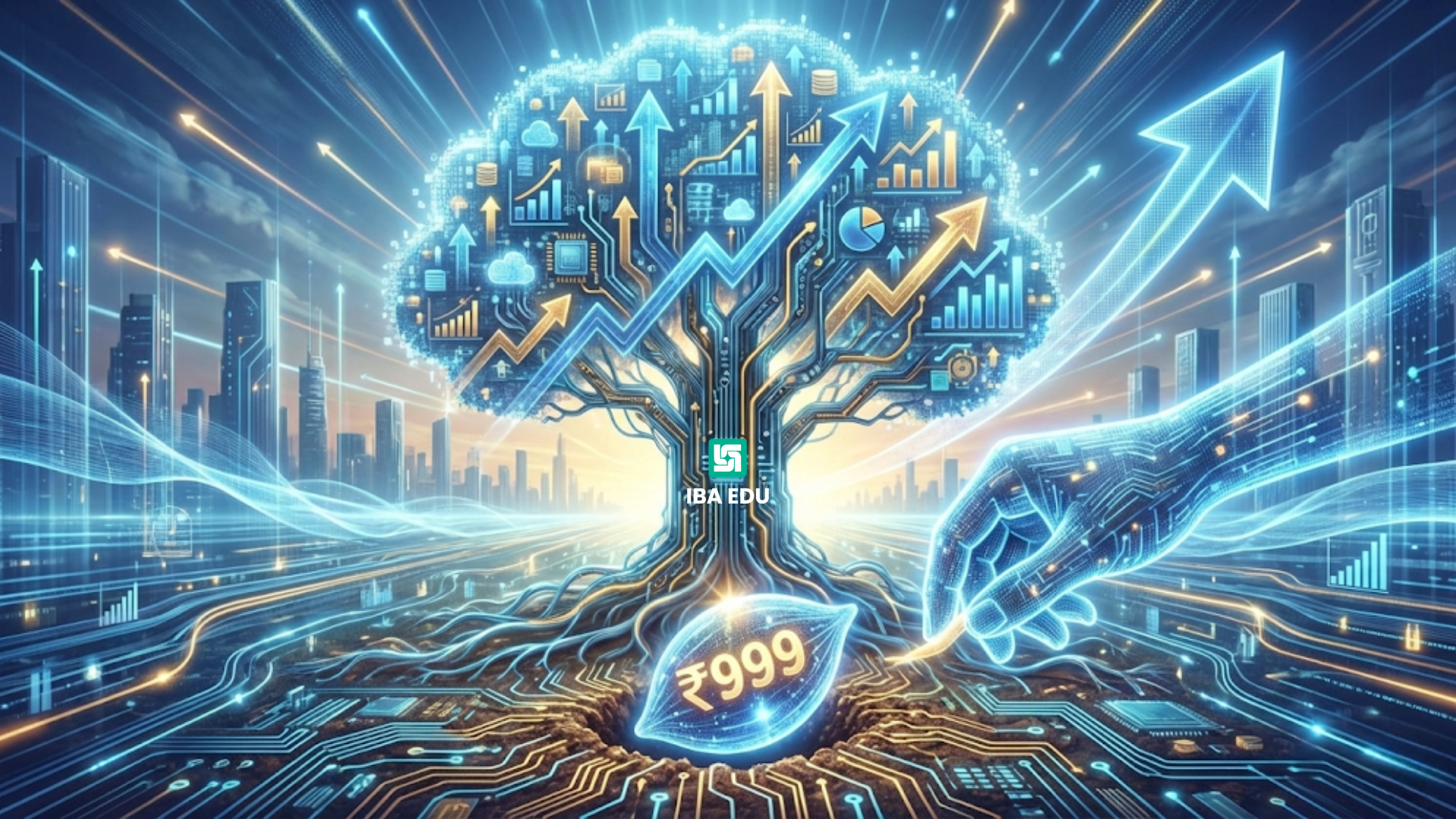 Conceptual illustration showing a small investment of ₹999 leading to massive exponential career growth and high returns.