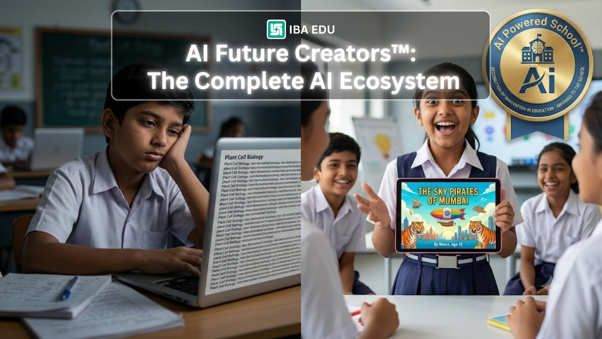 Student using tablet to create digital storybook through AI Future Creators program